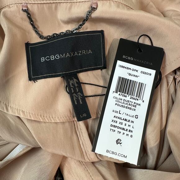 BCBGMAXAZRIA Quinn Long Trench Coat Full Zip Drawstring Jacket Cinch Waist Pink - Picture 13 of 13